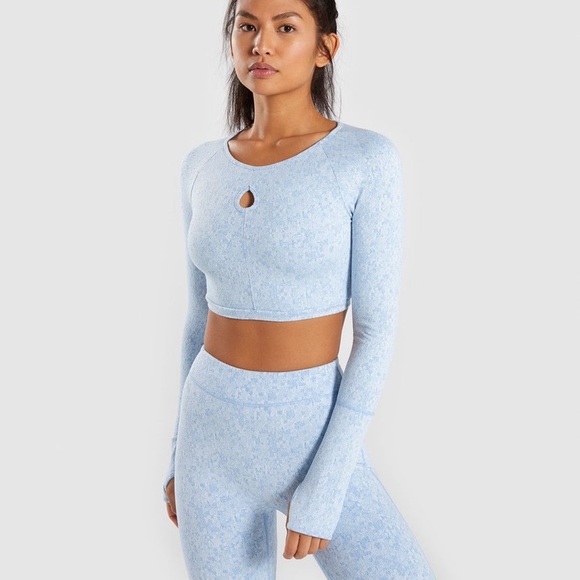 Gymshark Tops - GYMSHARK Fleur Texture Long Sleeve Crop Top - Blue